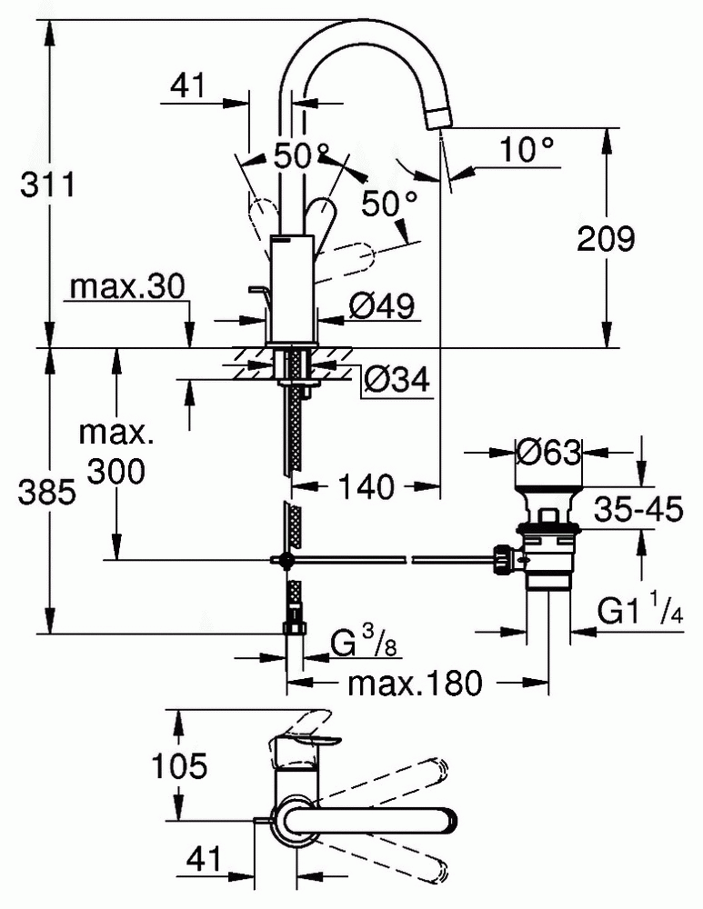 Grohe BauEdge 23760 000 Смеситель для раковины высокий