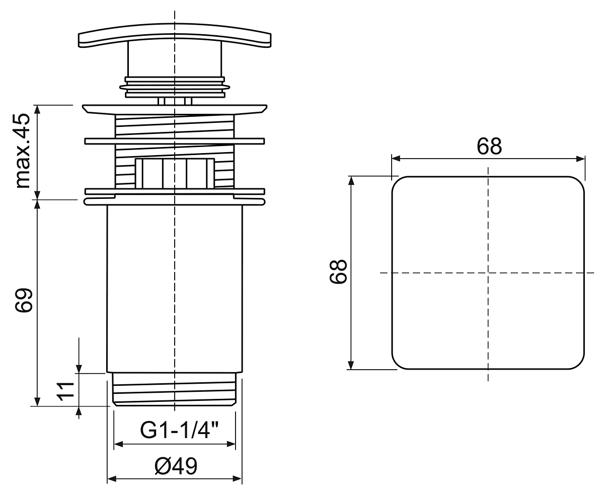 Remer 905SCC Слив 68x68x1-1/4" Click-Clack с переливом (хром)