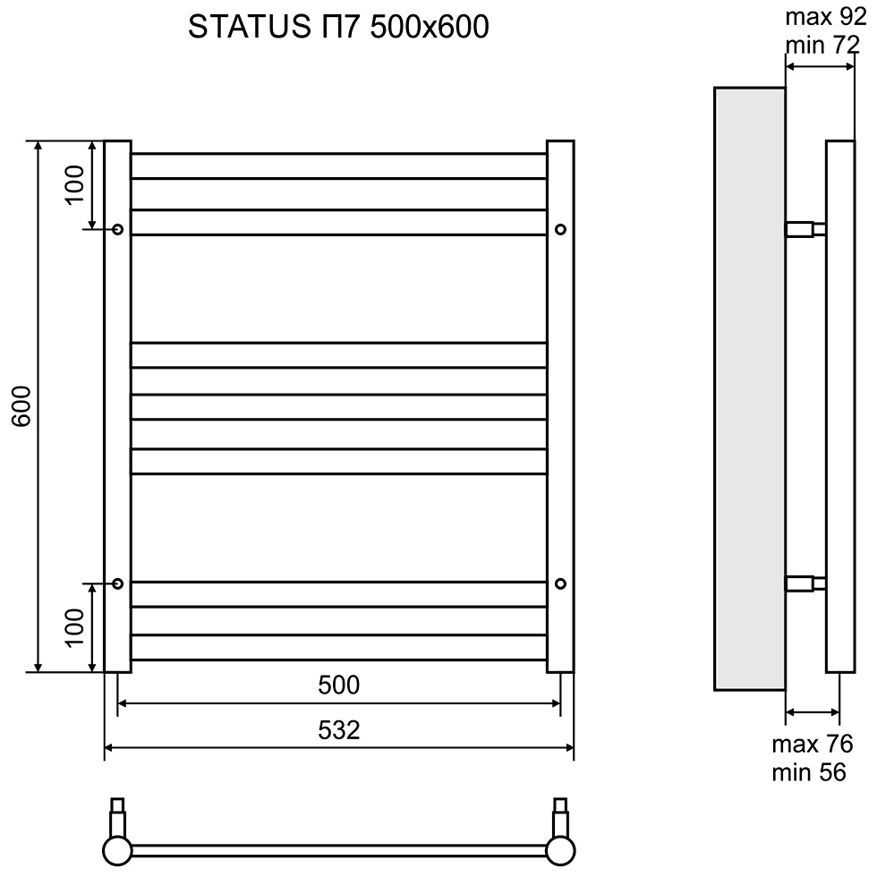 Lemark Status LM44607E Полотенцесушитель электрический 300 Вт 500x600