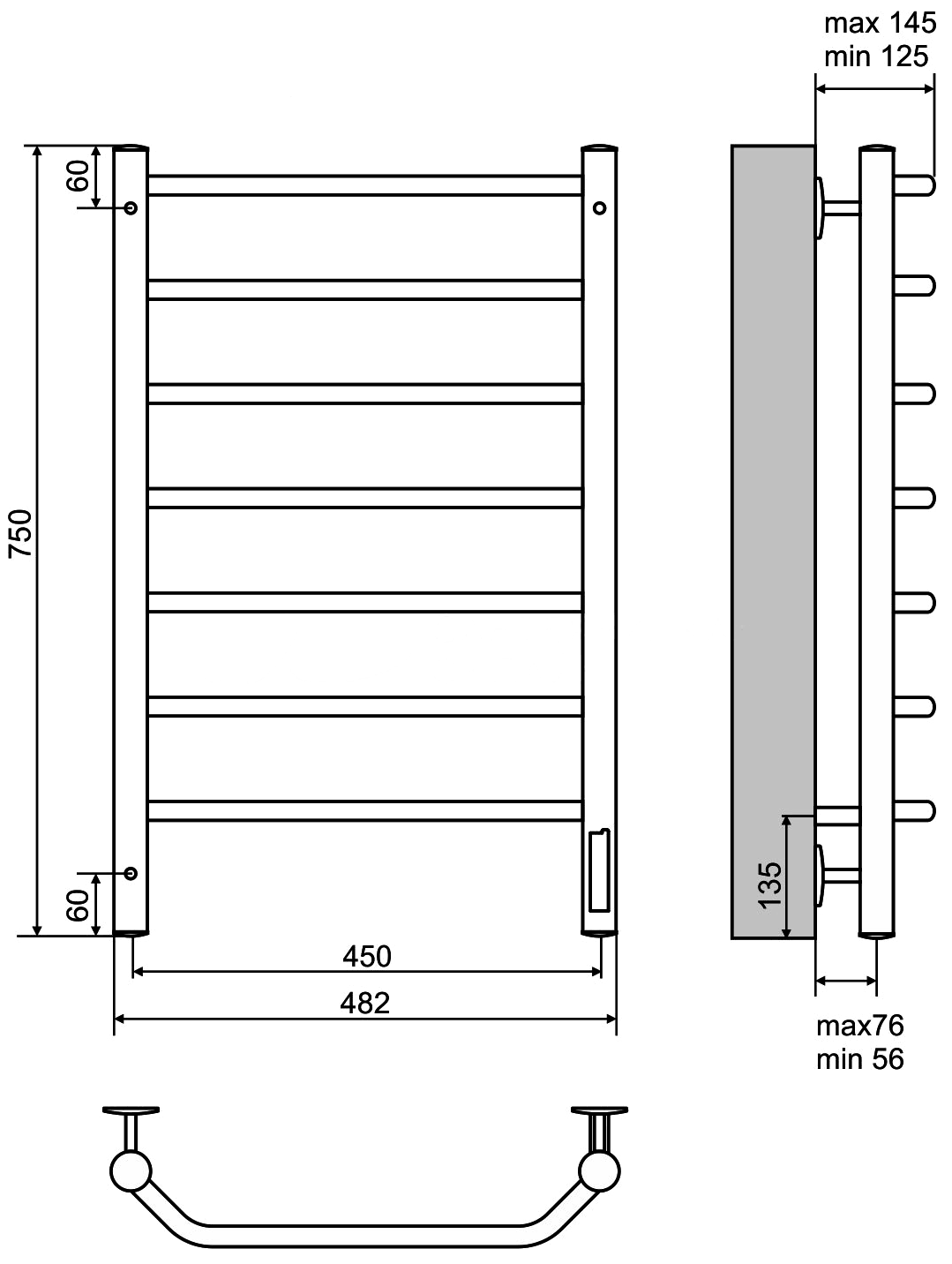 Terminus Виктория П7 Полотенцесушитель электрический 450x750 (чёрный)