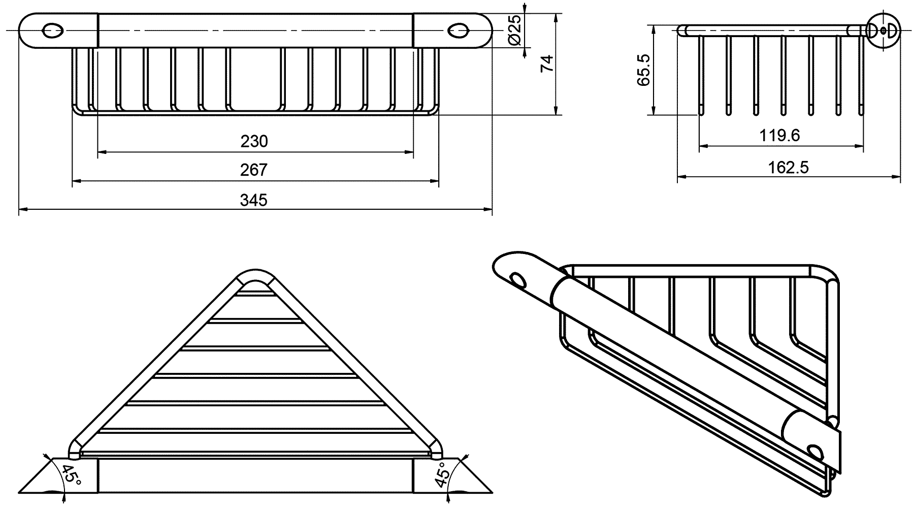 Langberger Footrest 72155 Полка-поручень для банных принадлежностей