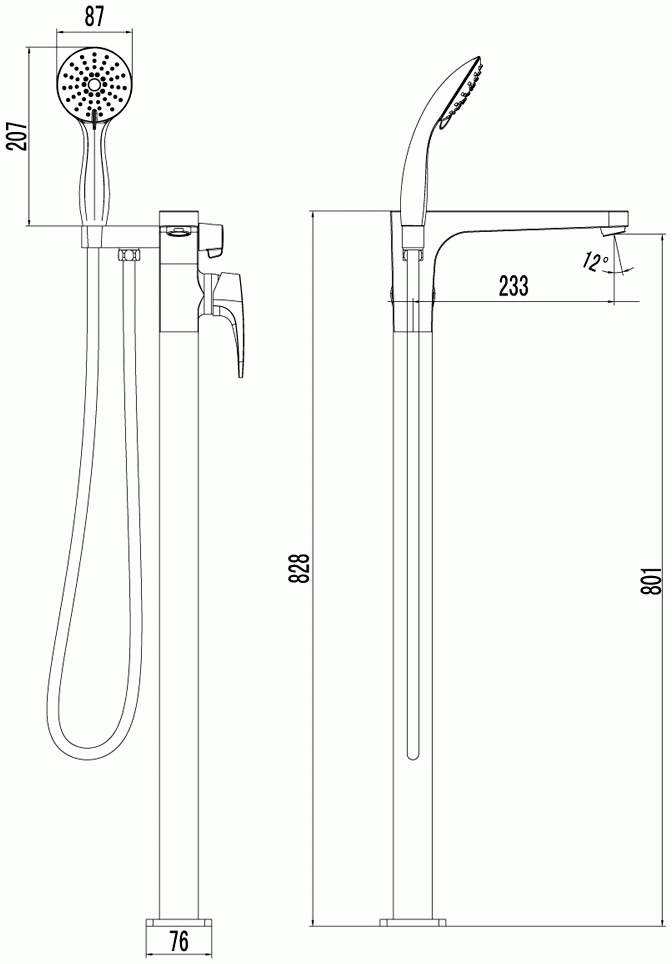 Lemark Shift LM4344C Смеситель для ванны напольный