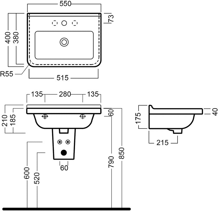 Hatria Erika PRO YXBI/YXBK  Раковина 550х400 с полупьедесталом