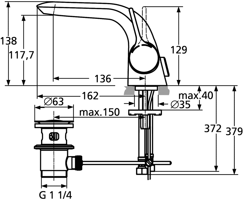 Ideal Standard Melange A4260AA  Смеситель для раковины с донным клапаном
