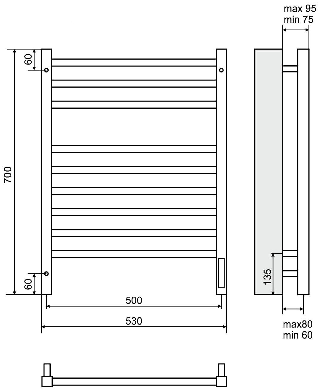 Terminus Ватикан П9 Полотенцесушитель электрический 500x700