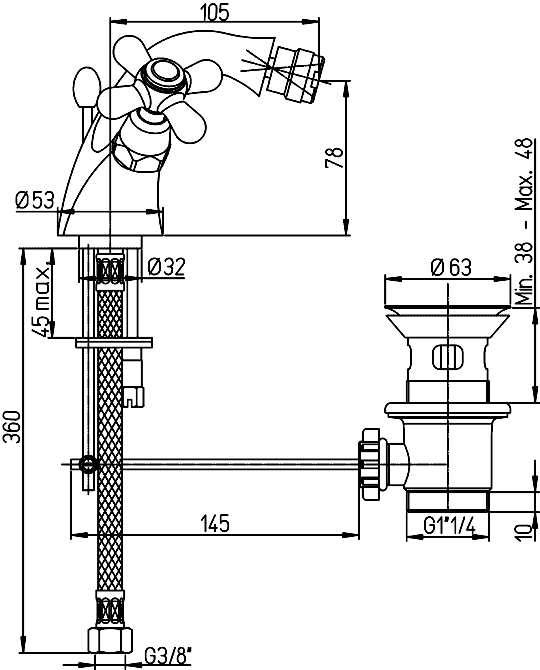 Paini Liberty 17F3327 Смеситель для биде с донным клапаном (бронза)