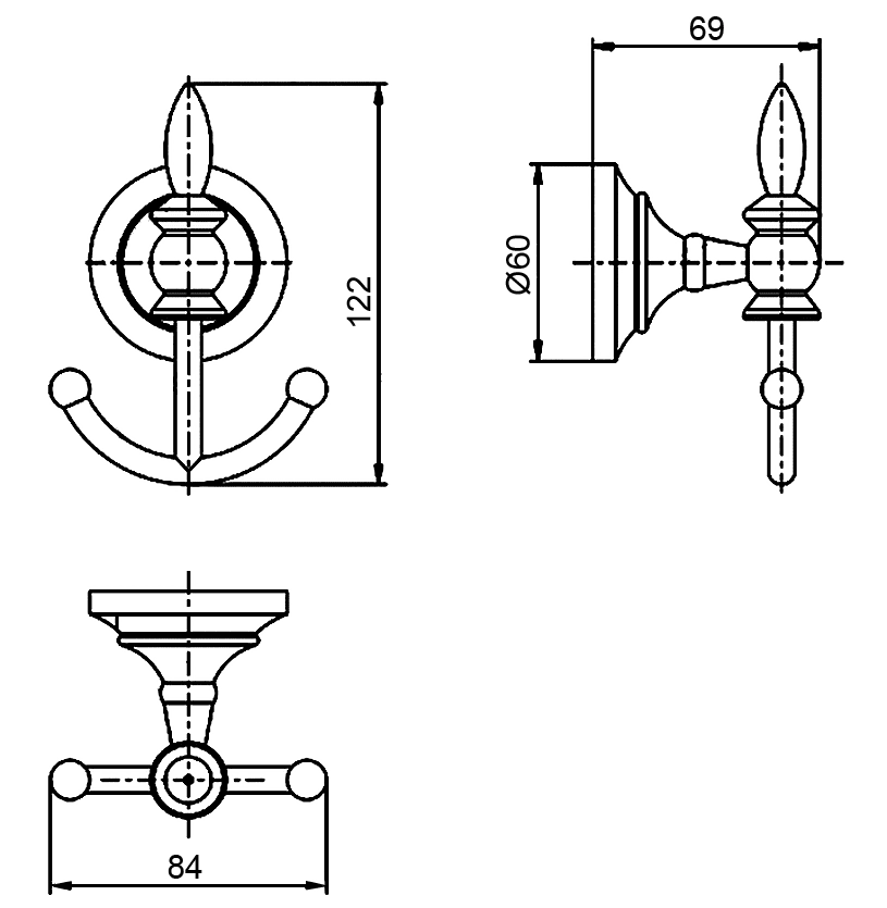 Melana MLN-820008 Крючок двойной (хром/золото)