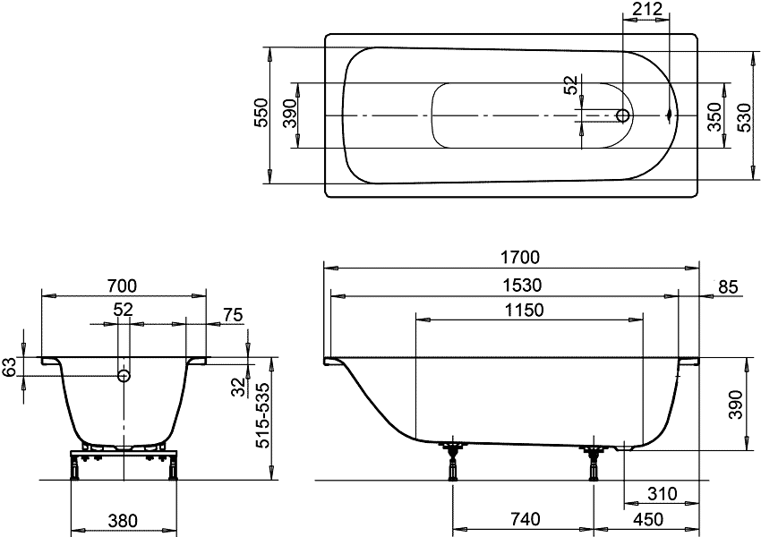 Kaldewei Eurowa Mod. 312-1  Ванна стальная 1700x700