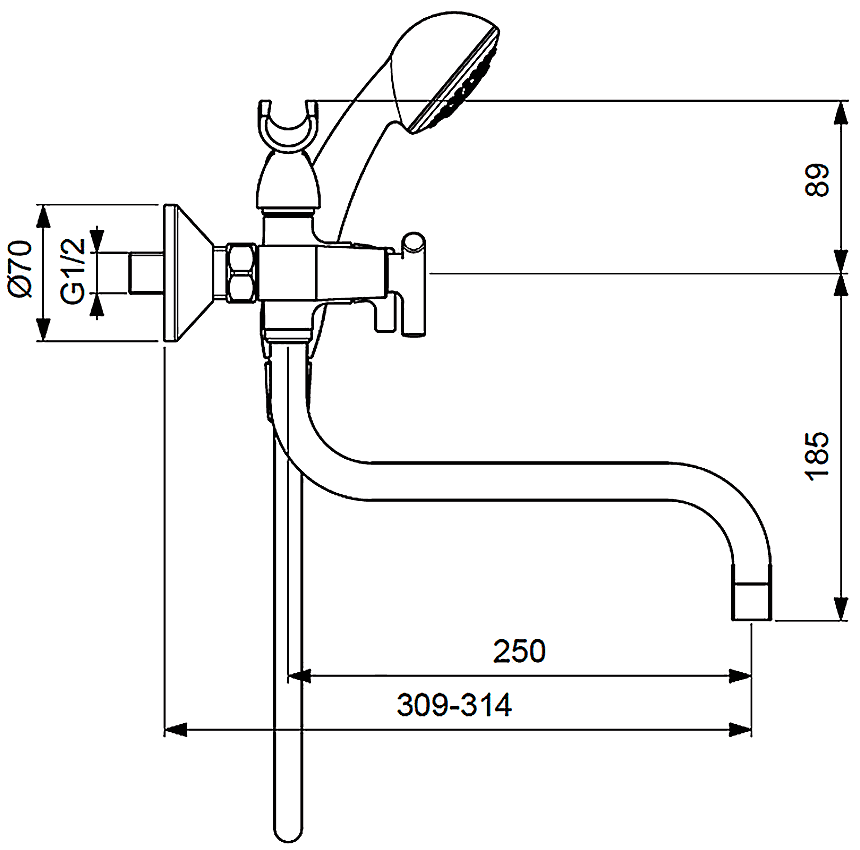 Vidima Trinity BA261AA Смеситель для ванны с длинным изливом 25 см