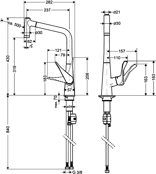 Hansgrohe Metris 14820 000  Смеситель кухонный с выдвижным душем