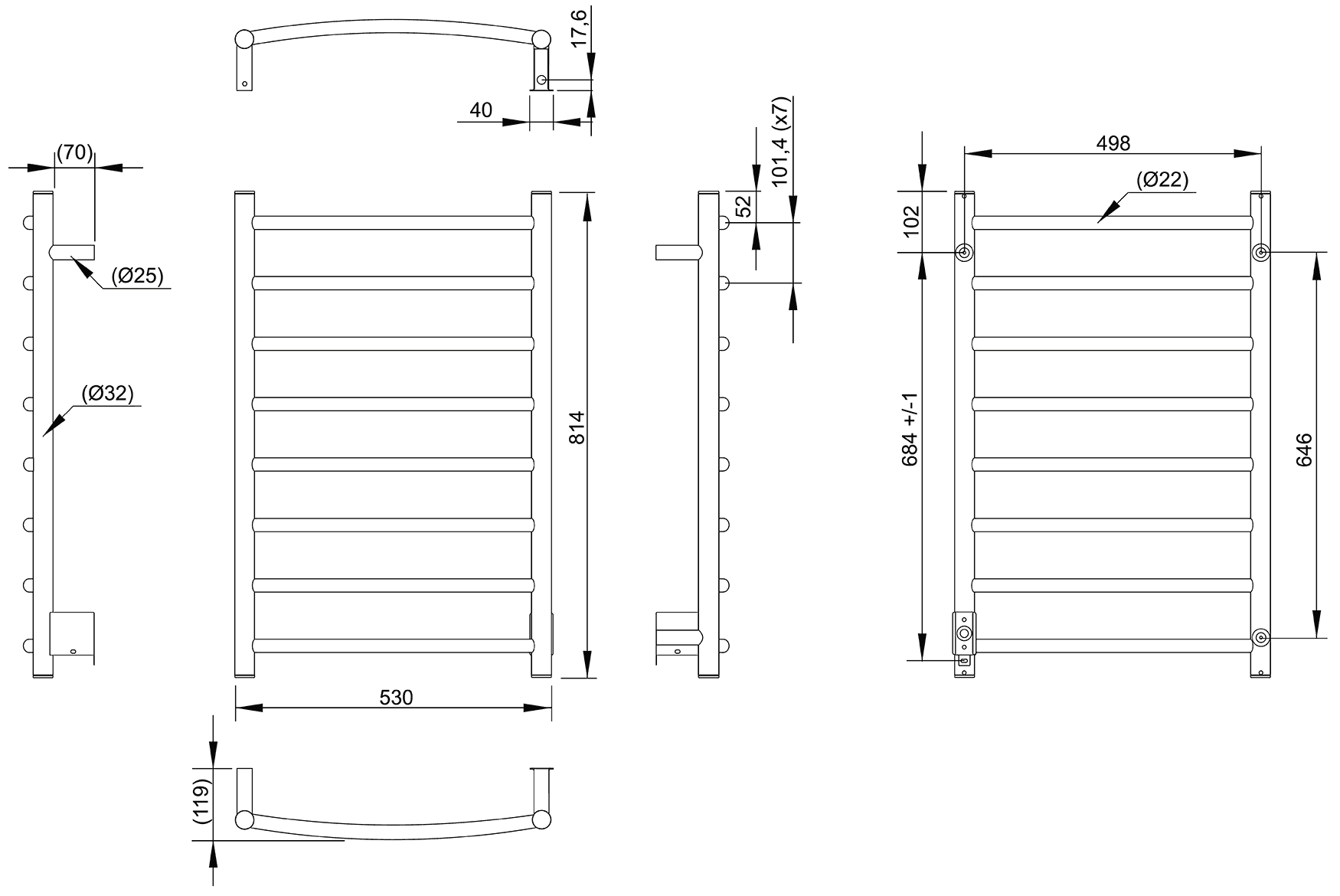PAX Foxtrot 3707-5 Электрический полотенцесушитель 530x810 80Вт (подключение справа)