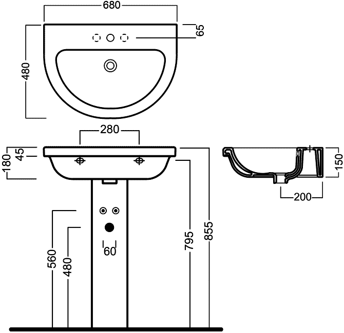 Hatria Erika PRO YXJD/YOTC  Раковина 680х480 с пьедесталом