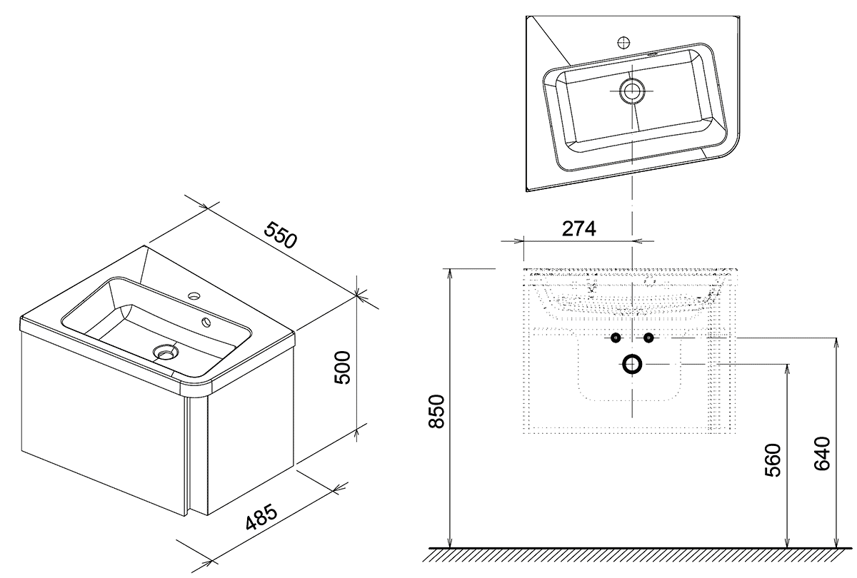 Ravak SD 10° 550L X000000741  Тумбочка с угловой раковиной 55 см левой (орех)