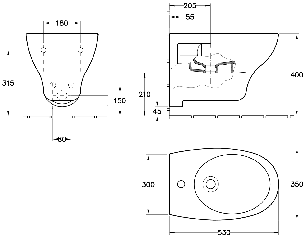 Sanitana POP S10076534900000 Биде подвесное 530x350