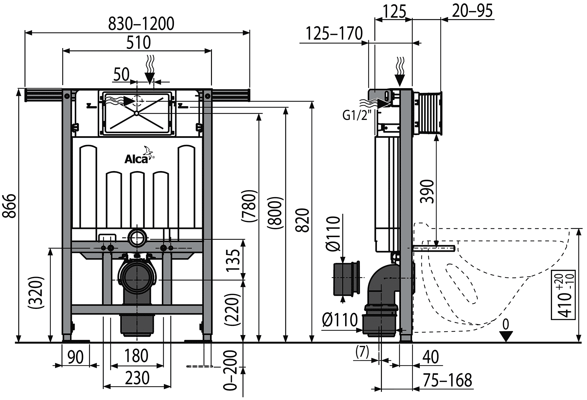 Alcaplast Jádromodul AM102/850 Система инсталляции для унитаза