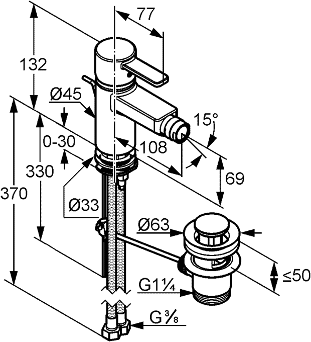 Kludi Zenta 38530 8675 Cмеситель для биде (чёрный)