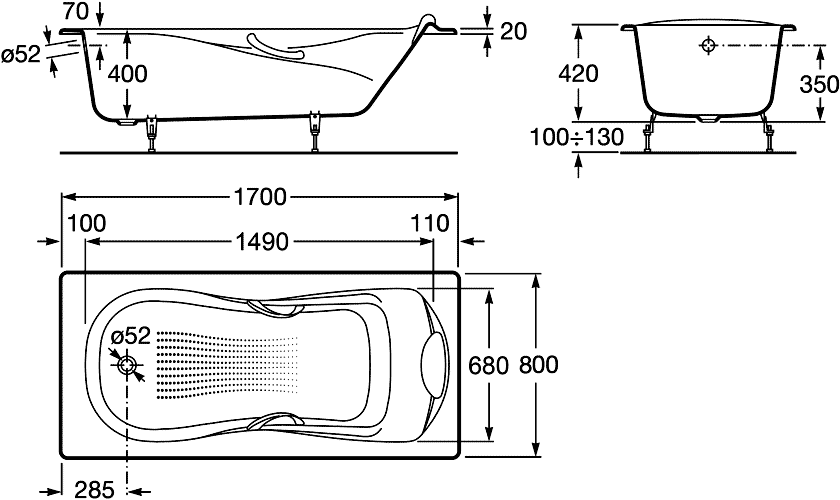 Roca Haiti 23277000R Ванна чугунная 170x80 с ручками