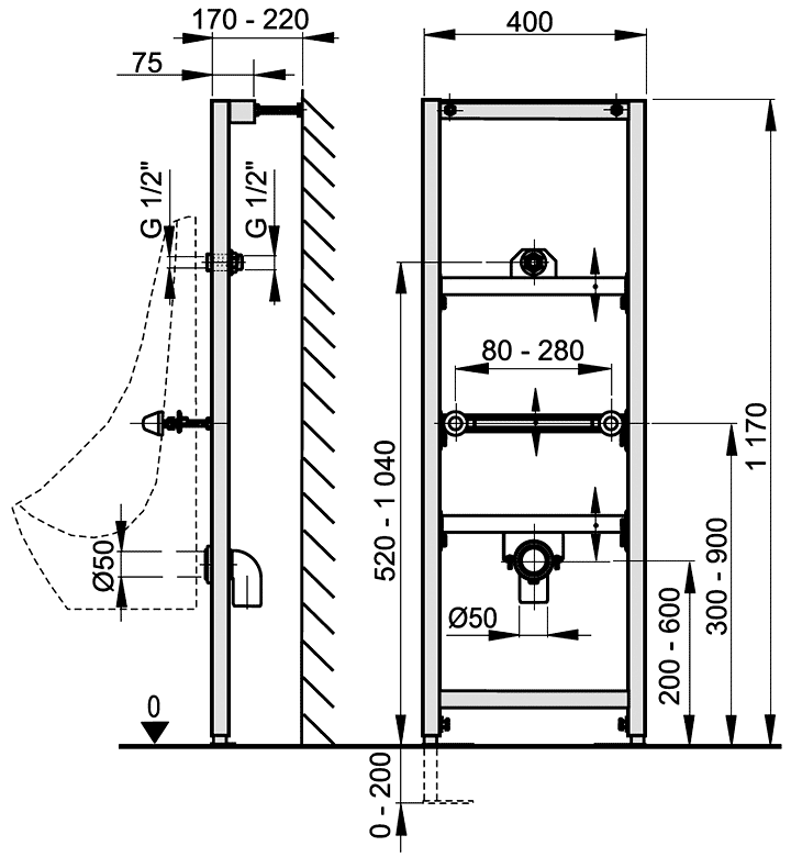Alcaplast A107/1200 Монтажная рама для писсуара (высота 1170 мм)