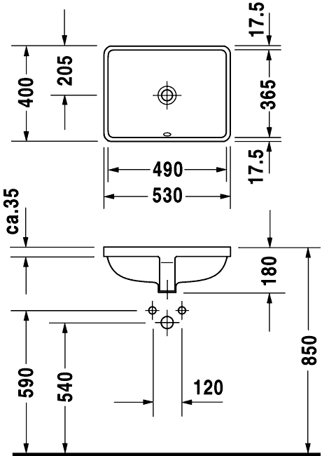 Duravit Starck 3 030549 Раковина врезная 490х365 (монтаж снизу столешницы)