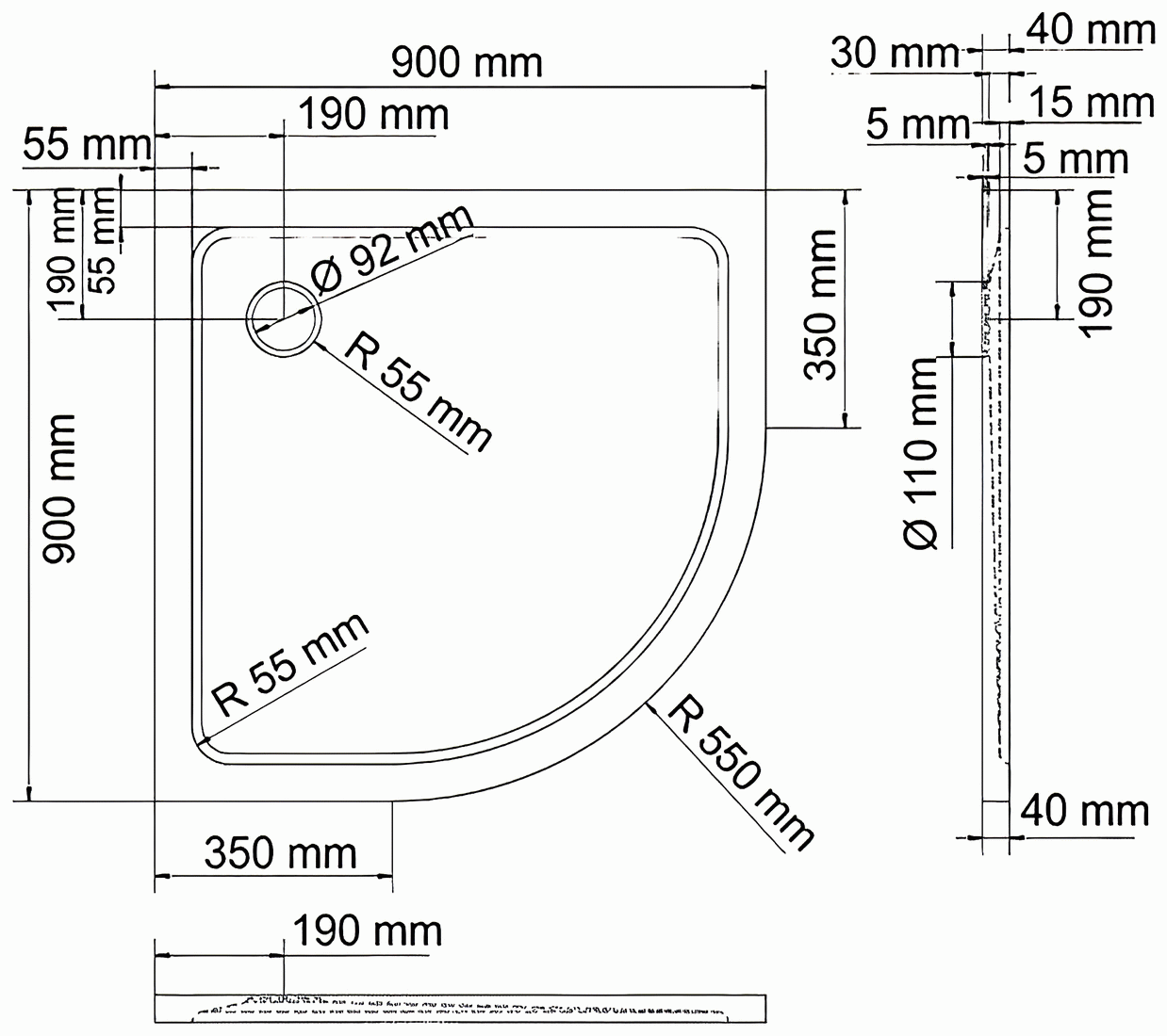 WasserKraft Berkel 48T01 Душевой поддон 1/4 круга 900x900