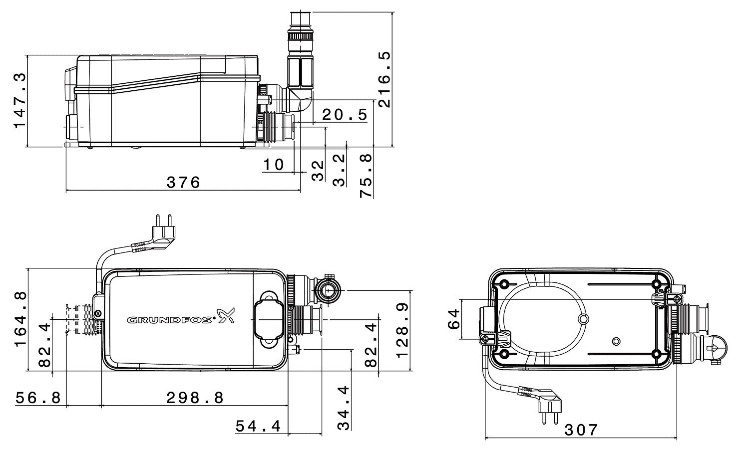 Grundfos Sololift 2 D-2  Насос канализационный для душа и раковины (97775318)