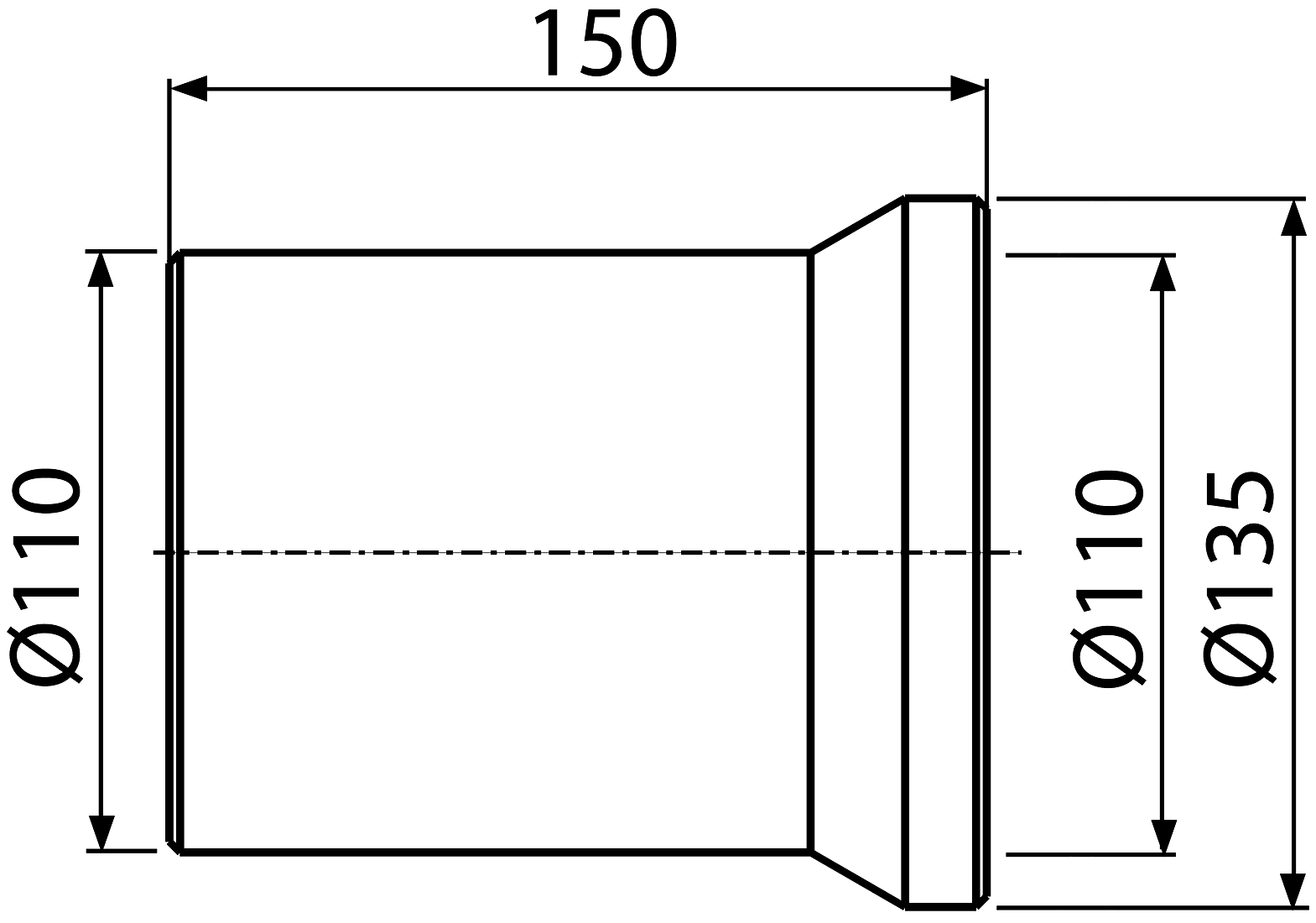 Alcaplast A91-150 Фановая труба для унитаза прямая Ø110x150