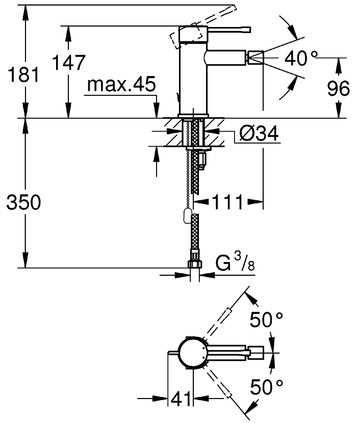 Grohe Essence+ 32934 001 Смеситель для биде с цепочкой (S-Size)