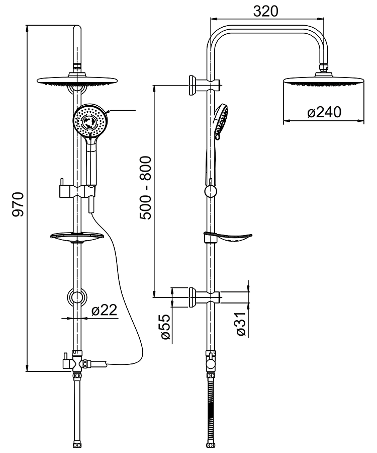 Paini 50CR191RSP3 Душевая система с переключателем (верхний душ Ø240 мм)