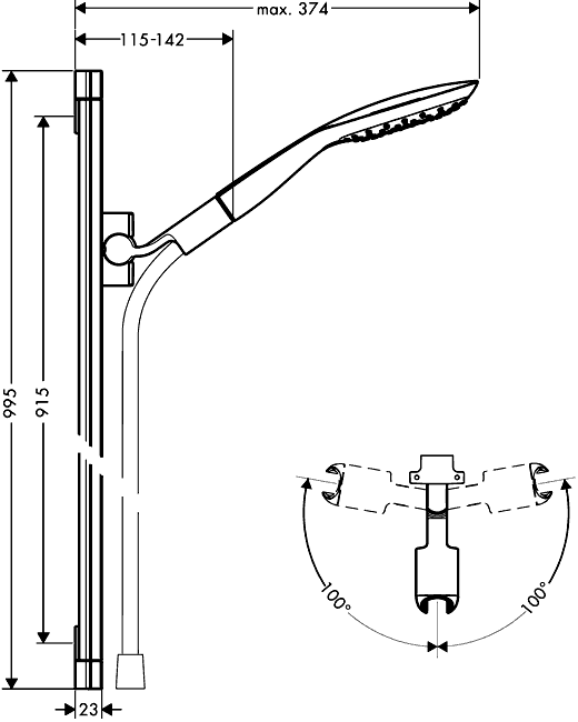 Hansgrohe PuraVida 27853 400 Unica 150 AIR 3jet  Душевой гарнитур (штанга 0.9 м)