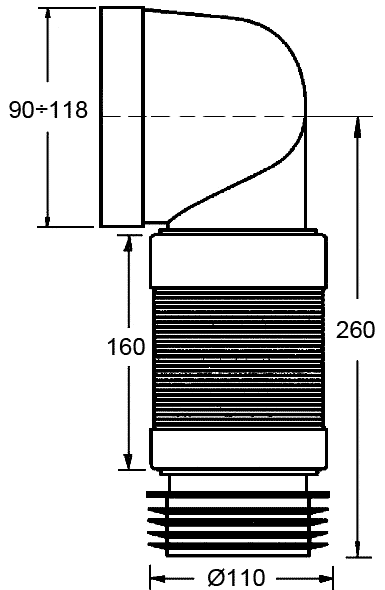 McAlpine WC-CON8F Фановая труба раздвижная 90°/260-540 мм с манжетой