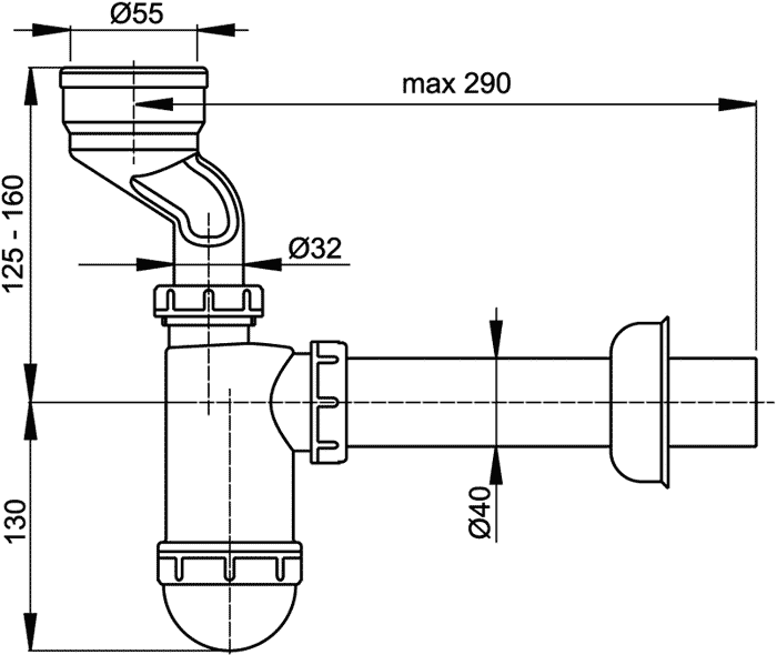 Alcaplast A45A Сифон для писсуара внешний