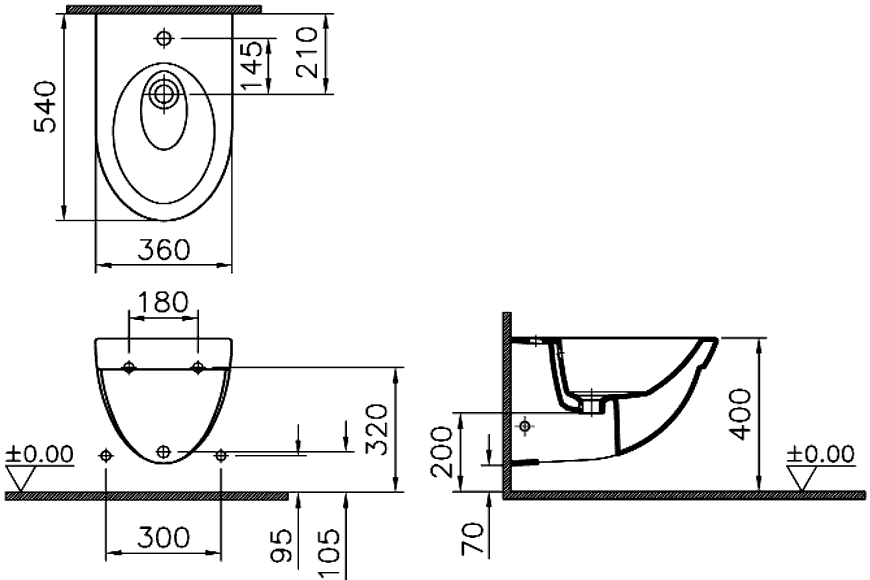 Vitra Form 500 4307B003-0290  Биде подвесное (с боковыми отверстиями)