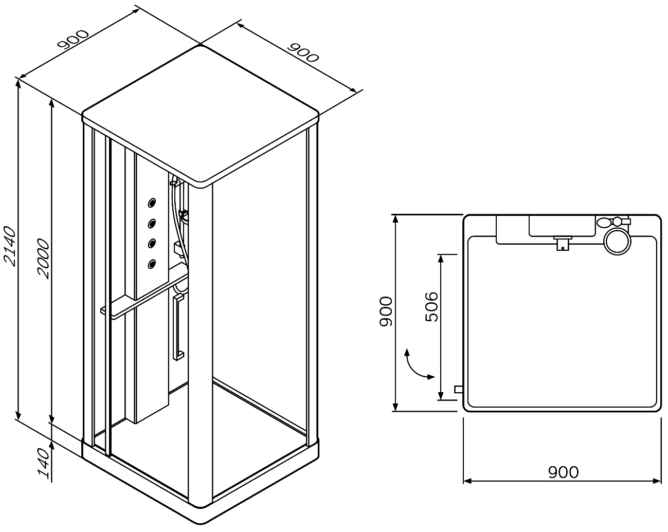 AM·PM Awe W15C-804-090MTE Душевая кабина 900x900 с турецкой баней