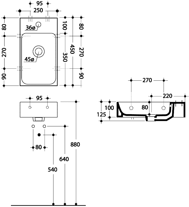 Kerasan Cento 353701  Мини-раковина 450x250