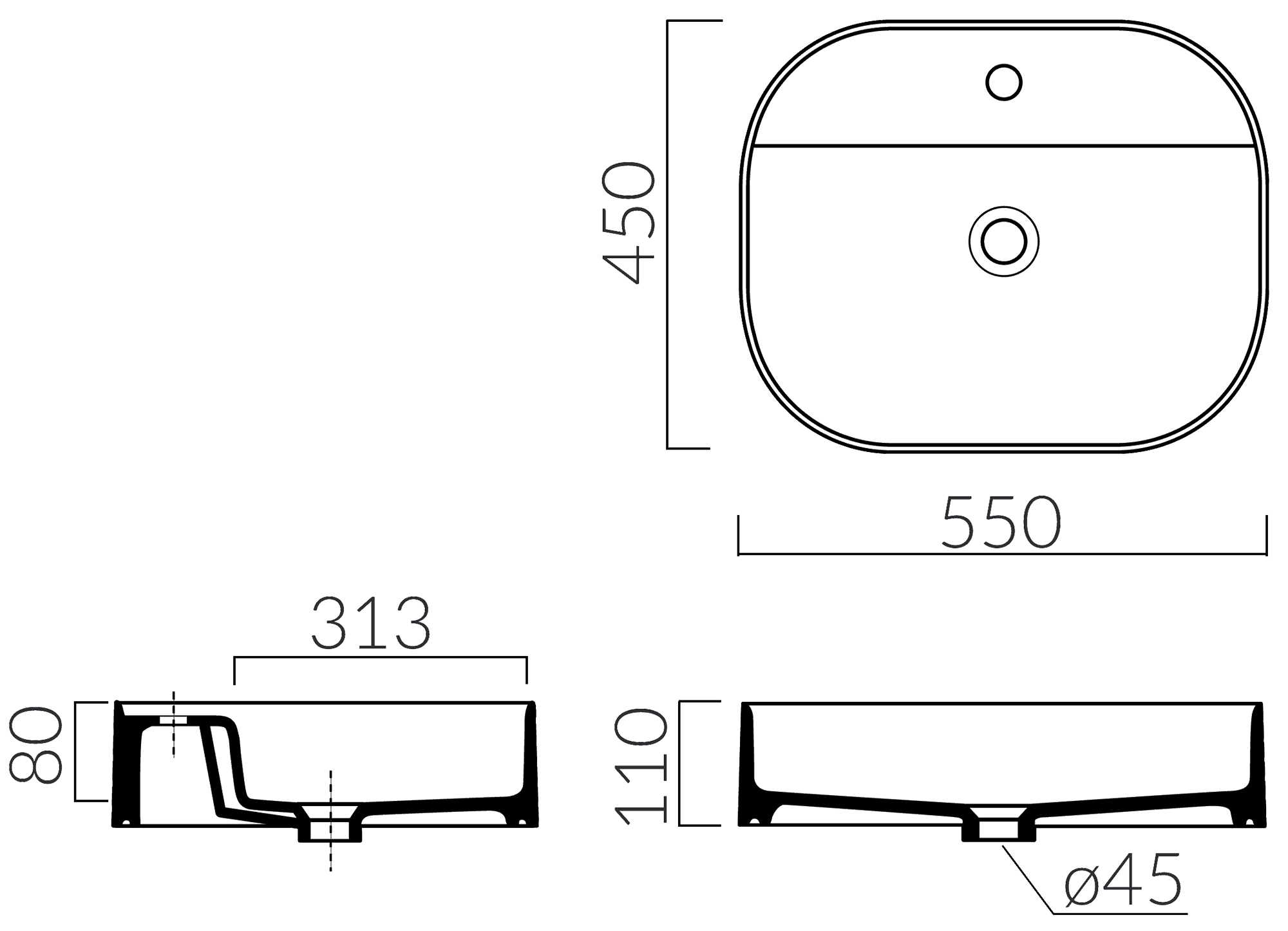 Galassia SmartB 7401 Свободностоящая раковина 550x450 с отверстием под смеситель