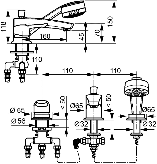 Kludi MX 33446 0562 Смеситель для ванны на 3 отверстия (монтаж на бортик ванны)