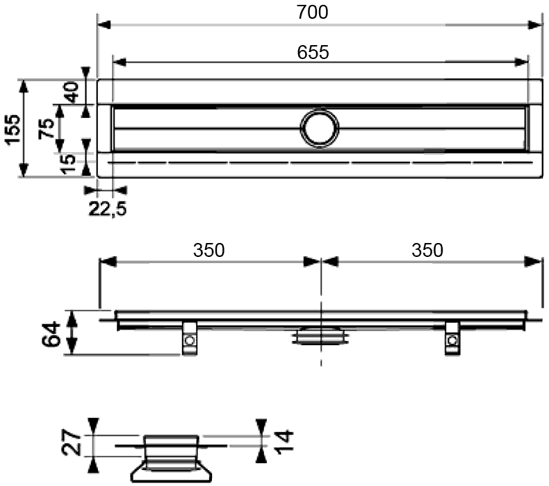 TECEdrainline 600700 Дренажный канал прямой 700 мм