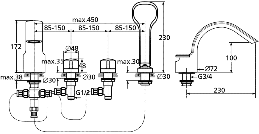 Ideal Standard Melange A4293AA  Смеситель на бортик ванны (4 отверстия)