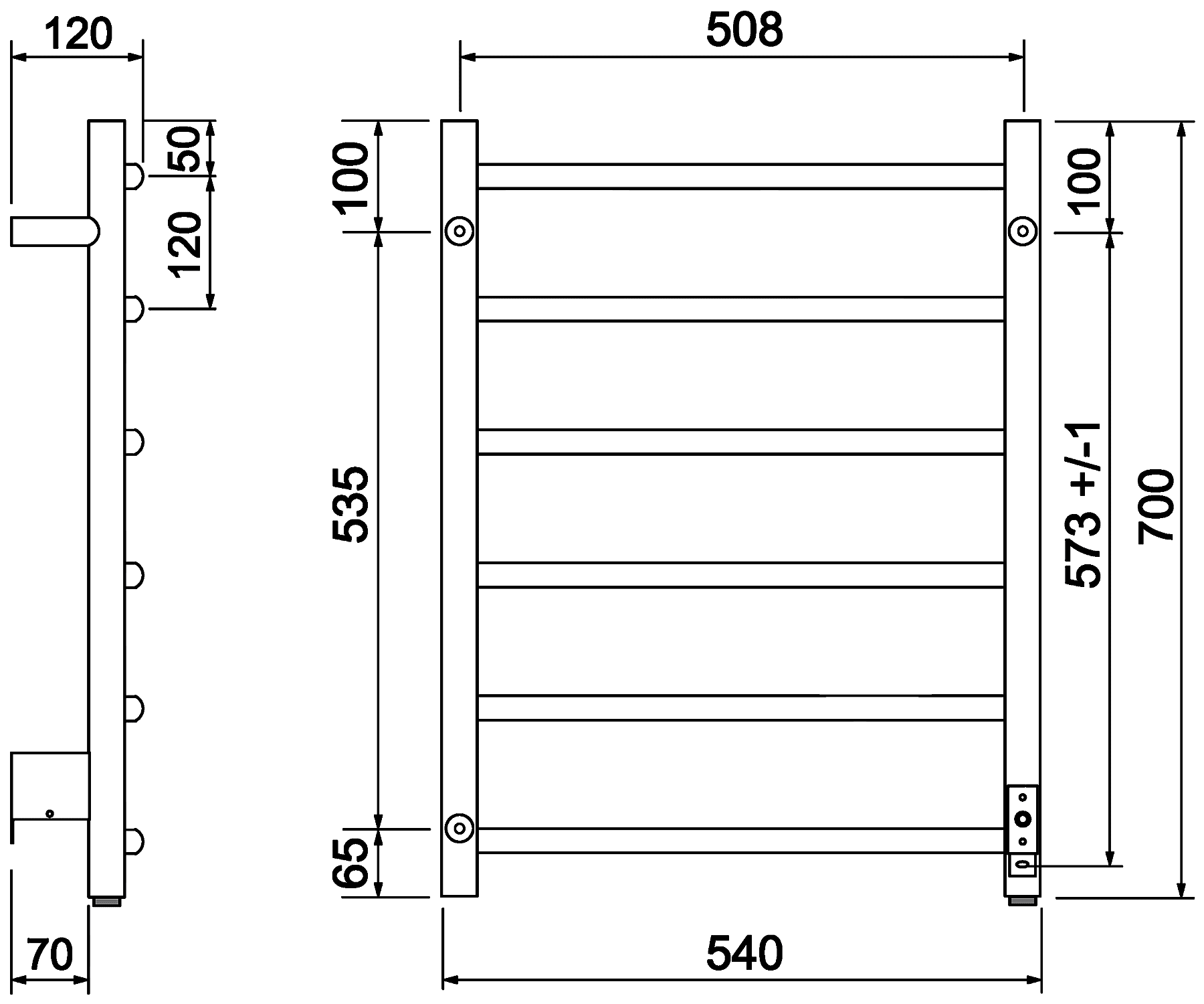 PAX Salsa 3709-1 Электрический полотенцесушитель 700x540 6 ступеней 55Вт (чёрный)