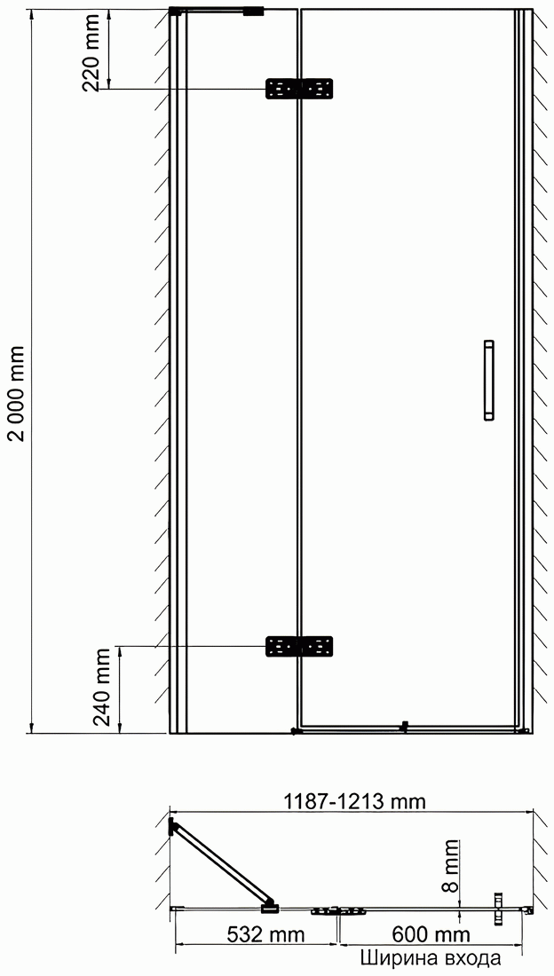 WasserKraft Aller 10H05L Душевая дверь 1200x2000 (петли слева)