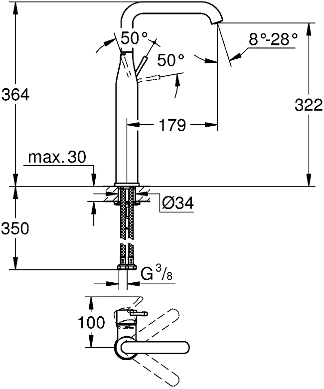 Grohe Essence+ 32901 001 Смеситель для свободностоящей раковины (XL-Size)