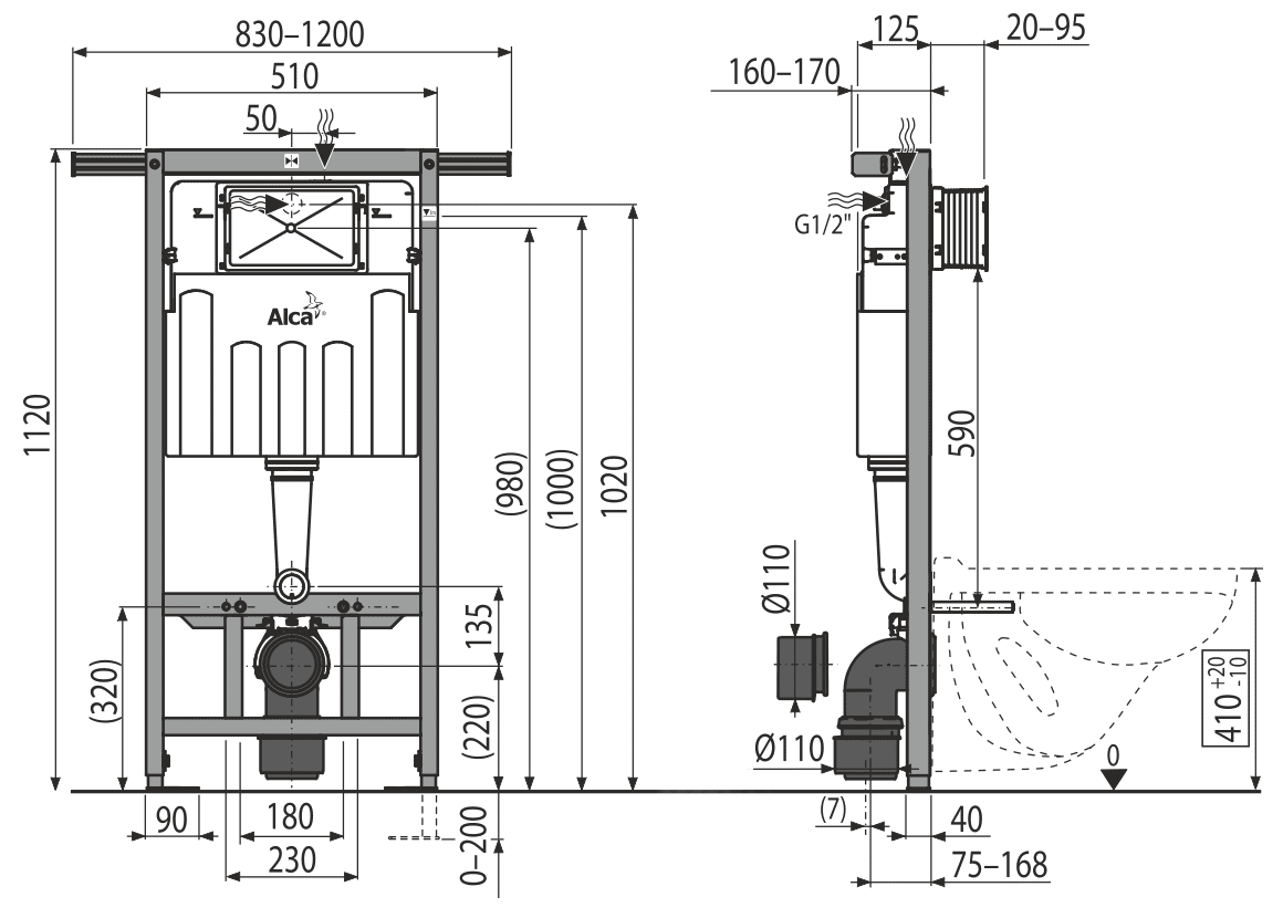 Alcaplast Jádromodul AM102/1120 Система инсталляции для унитаза