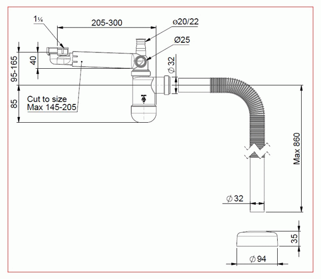 Prevex Preloc PR3-N4NF3-001 Сифон для раковины эконом с гофротрубой