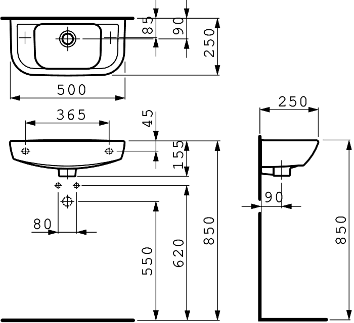 Laufen PRO 8.1695.7.000.106.1  Раковина 500х250 (смеситель справа)