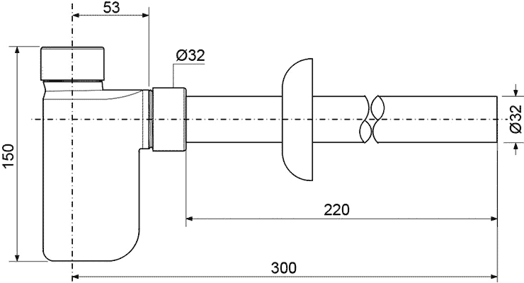 A32US-SN  Сифон 1-1/4"х32 латунный без слива (никель сатин), McAlpine