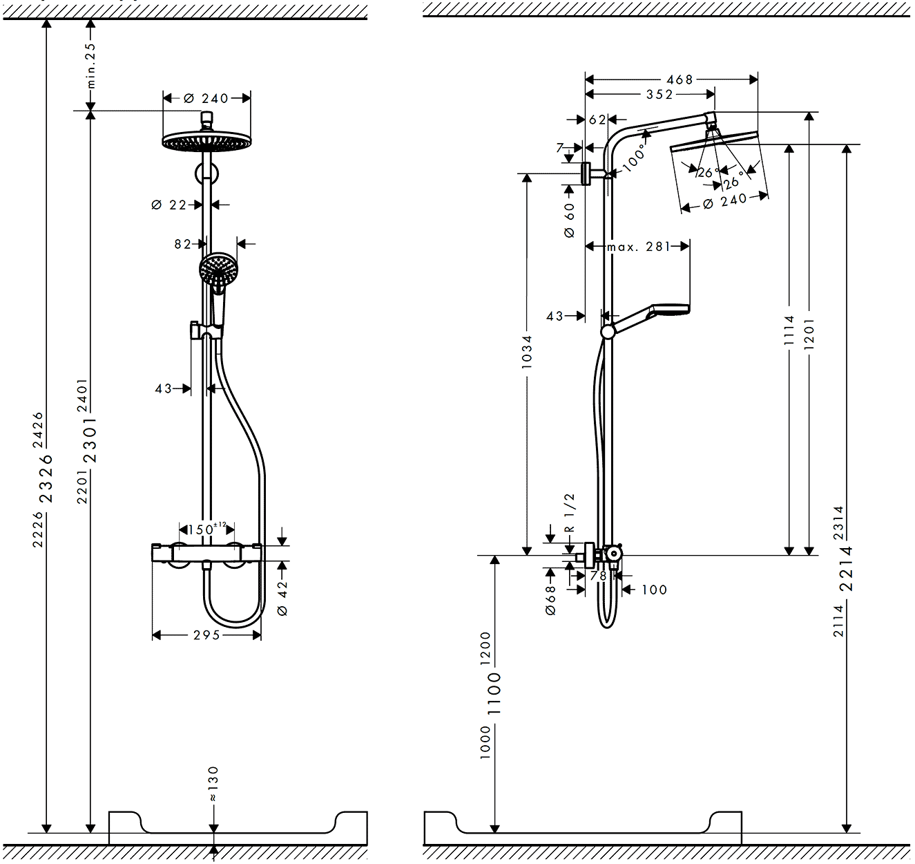 Hansgrohe Crometta Showerpipe S240 27267 000  Душевая система с термостатом (душ Ø240 мм)