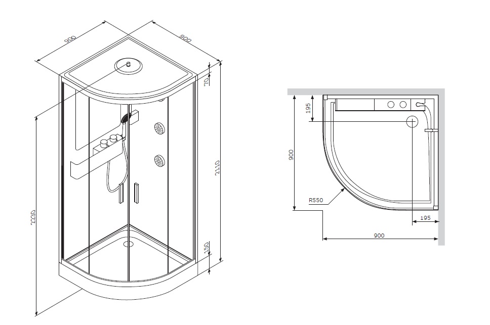 AM·PM Like W80C-019-090MTA Душевая кабина 1/4 круга 900x900