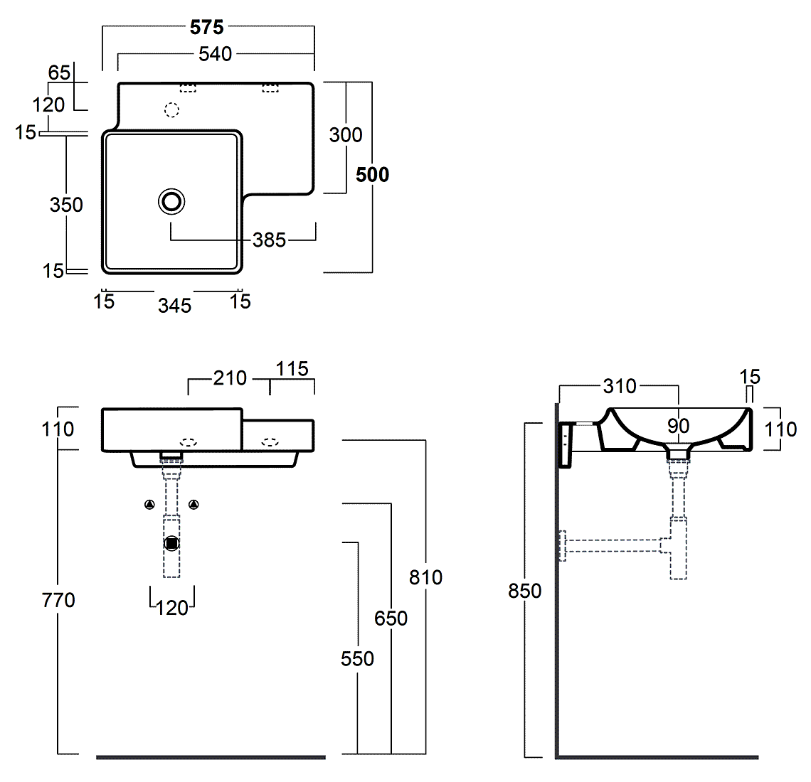 Simas Flow FL21 DX Раковина 575х500 (полочка справа)