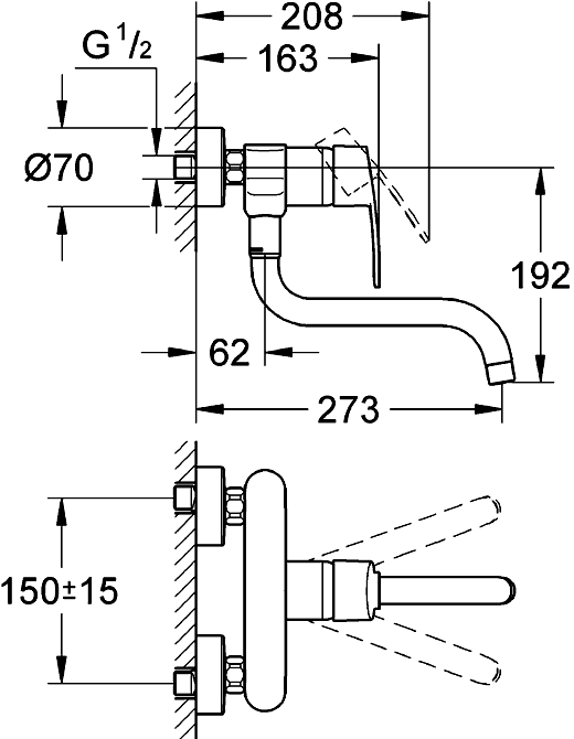 Grohe Eurostyle Cosmo 33982 002 Смеситель кухонный настенный