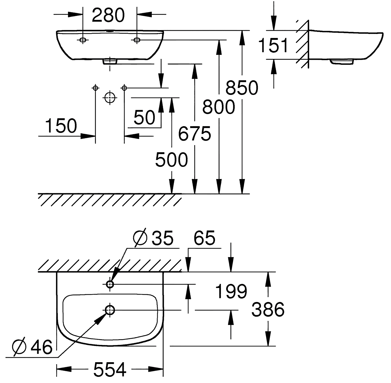 Grohe Bau Ceramic 39440 000 Раковина 554х386